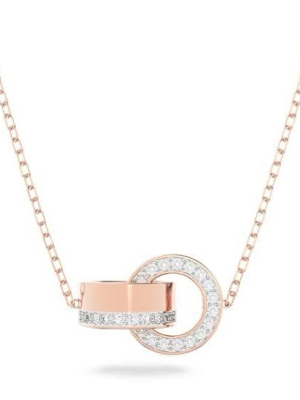 Swarovski Rose Gold Interlock Circle Pendant Necklace with Clear Crystals